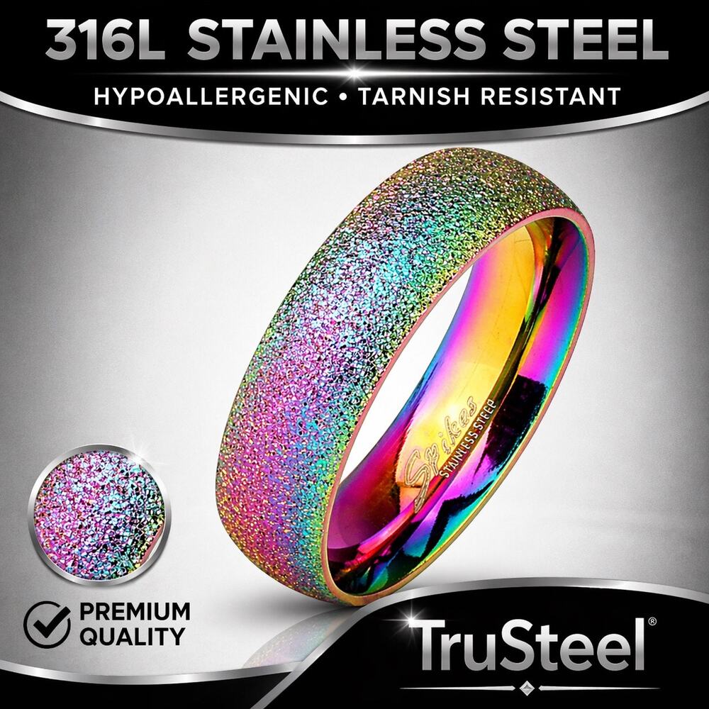 Men’s Sand Blast Finish Rainbow Classic Dome 316L Stainless Steel ring Size 5